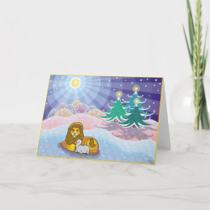 en de leeuw wordt met het lampglas omlaag gebracht feestdagen kaart