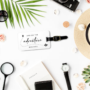 En dus begint het avontuur zwart en wit bagagelabel