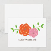 En Fleur Orange Rose Floral Numéro de table Carte  (Devant / Derrière)