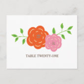 En Fleur Orange Rose Floral Numéro de table Carte  (Devant)
