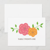 En Fleur Rouge Orange Floral Numéro de table Carte (Devant / Derrière)