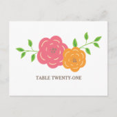 En Fleur Rouge Orange Floral Numéro de table Carte (Devant)