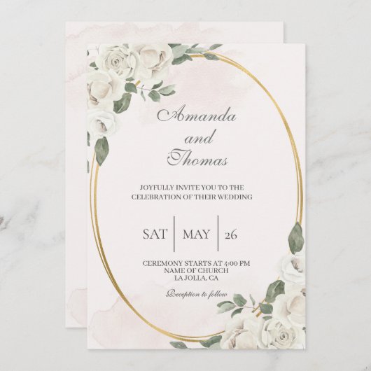 En forme ovale avec faire-part de mariage à fleurs (Devant / Derrière)