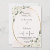 En forme ovale avec faire-part de mariage à fleurs (Devant)