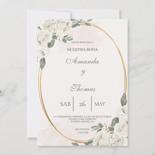 En forme ovale avec faire-part de mariage à fleurs (Devant)