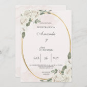 En forme ovale avec faire-part de mariage à fleurs (Devant / Derrière)