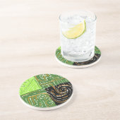 En Grès 1 dessous de verre GÉOMÉTRIQUES 4,5" CHARTREUSE (Côté)