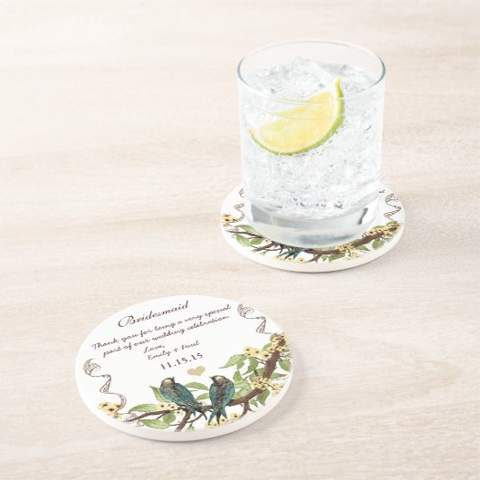 En Grès Accueil Bridesmaid Dessous de verre d'oiseaux Vint (Côté)