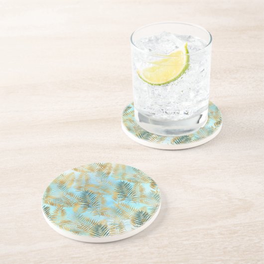 En Grès Aqua Sky Green Dessous de verre Feuille Tropical G (Côté)