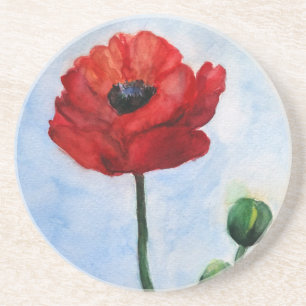 En Grès Aquarelle de pavot rouge Dessous de verre de boiss