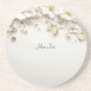 En Grès Blanc ivoire Floral Feuilles Dessous de verre de g