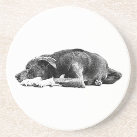 En Grès Calme Pitbull Mix Pose Lie Dessous de verre d'art (Devant)