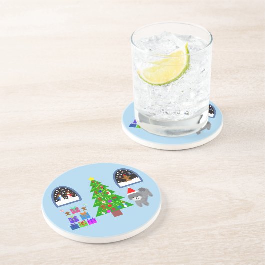 En Grès Caniche gris Noël #4 Dessous de verre (Côté)