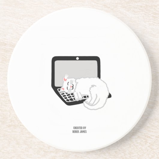 En Grès Chat Blanc Dormir Sur Le Dessous de verre De Pierr (Devant)
