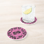En Grès Cheetah Léopard Rose Imprimer Dessous de verre ani (Côté)