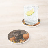 En Grès Chocolat Labrador Retriever Dessous de verre rond  (Côté)