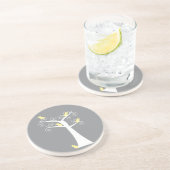 En Grès Cinq oiseaux jaunes dans un Dessous de verre d'arb (Côté)