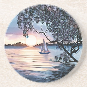 En Grès Coucher de soleil sur le Dessous de verre de batea