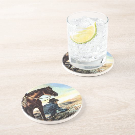 En Grès Cowboy priant les dessous de verre saints de (Côté)