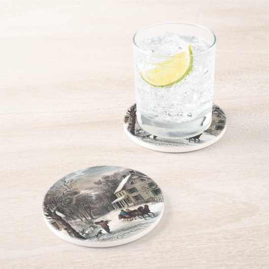 En Grès Currier et Ives - dessous de verre - hiver de (Côté)