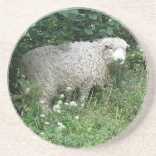 En Grès Cute Blanc Fluffy Sheep Manger Dessous de verre