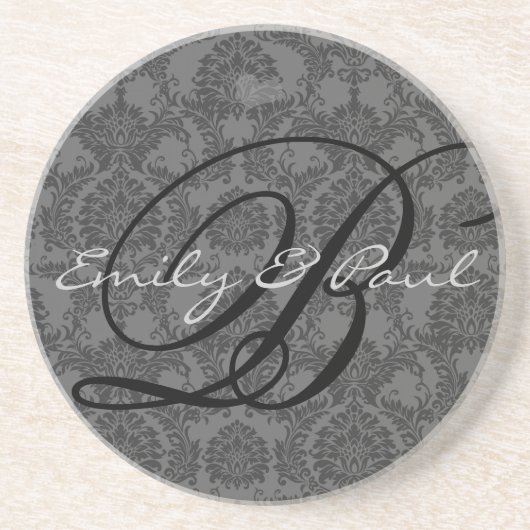 En Grès Damask Monogramme Mariage Dessous de verre d'anniv (Devant)