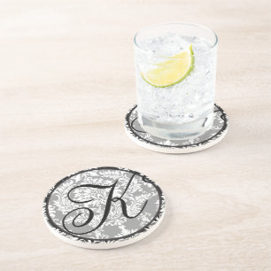 En Grès Damask Monogramme Mariage Dessous de verre d'anniv