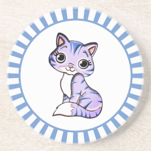 En Grès Dessin animé de chaton mignon et dessous de verre 