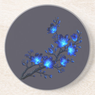 En Grès Dessous de verre à branche florale lumineuse bleue