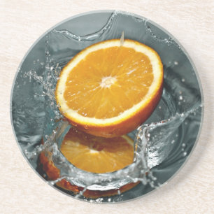 En Grès Dessous de verre à éclaboussures orange