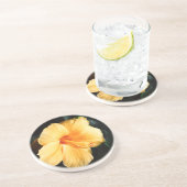En Grès Dessous de verre à fleurs d'Hibiscus jaune orange (Côté)