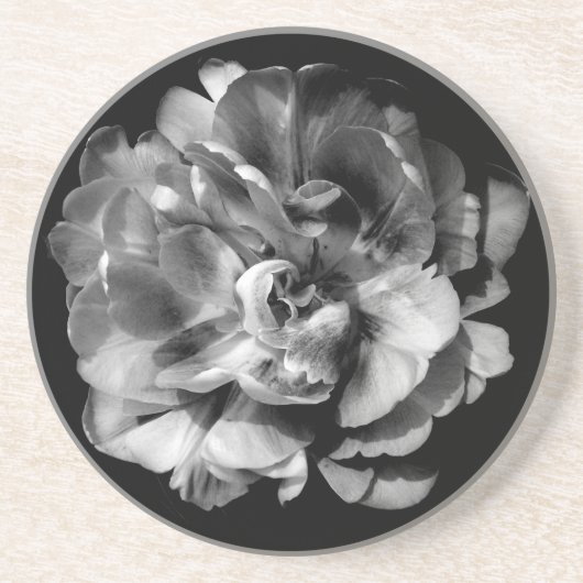 En Grès Dessous de verre à fleurs noir et blanc classique (Devant)