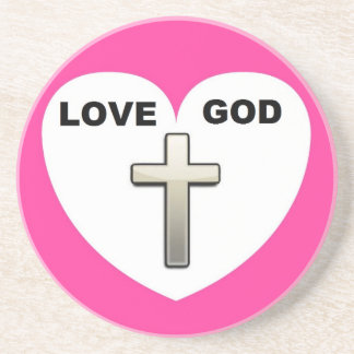 En Grès Dessous de verre Amour Dieu Coeur Croix rose