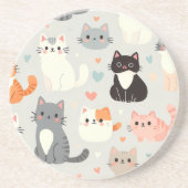 En Grès Dessous de verre Amoureux des chats de dessin anim (Devant)