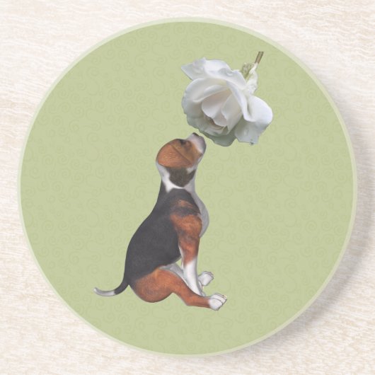 En Grès Dessous de verre animal beagle Rose de chiot (Devant)