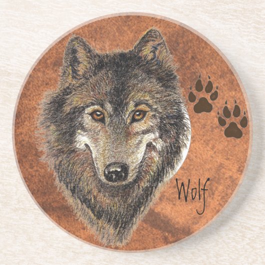 En Grès Dessous de verre animal loup (Devant)