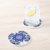 En Grès Dessous de verre aux couleurs Bleues Blancs (Côté)