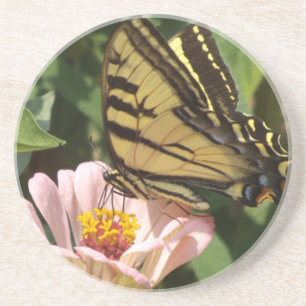 En Grès Dessous de verre aux papillons et aux fleurs roses
