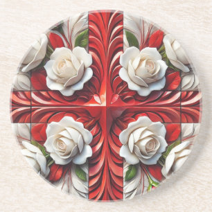 En Grès Dessous de verre avec design Rose anglais
