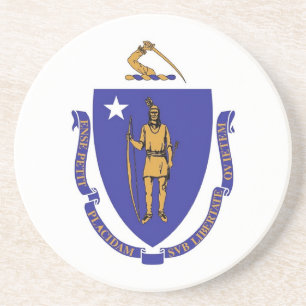 En Grès Dessous de verre avec Drapeau du Massachusetts, US