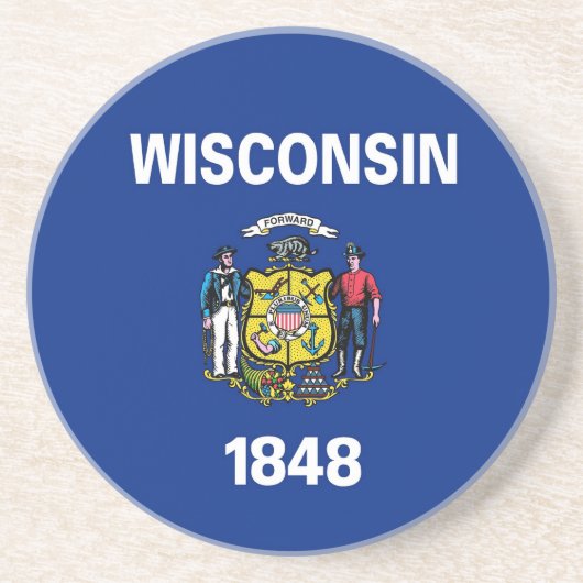 En Grès Dessous de verre avec Drapeau du Wisconsin, États- (Devant)
