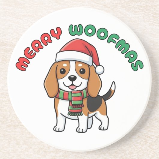 En Grès Dessous de verre Beagle de Noël : Joyeux Woofmas (Devant)