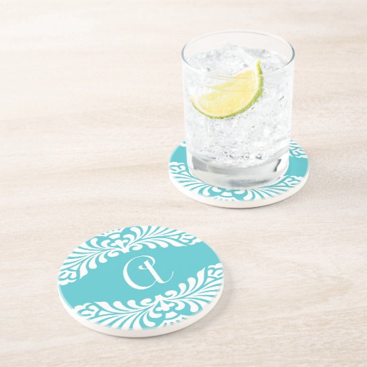 En Grès Dessous de verre bleus de monogramme (Côté)