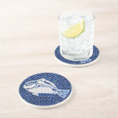 En Grès Dessous de verre bleus de mosaïque de poissons (Côté)