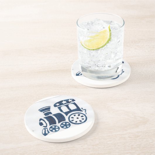 En Grès Dessous de verre bleus de train de vapeur (Côté)