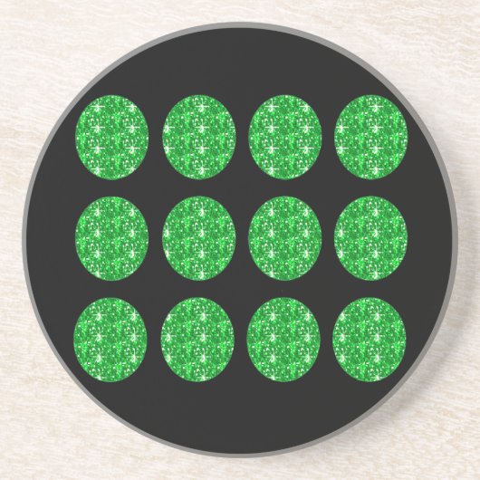 En Grès Dessous de verre cercles pailletés verts sur fond  (Devant)