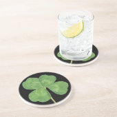 En Grès Dessous de verre chanceux de shamrock de trèfle de (Côté)