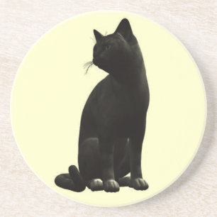 En Grès Dessous de verre chat noir assis