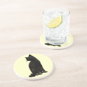 En Grès Dessous de verre chat noir assis (Côté)