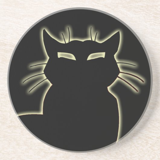 En Grès Dessous de verre Chat Noir Chat Art Décor Amoureux (Devant)